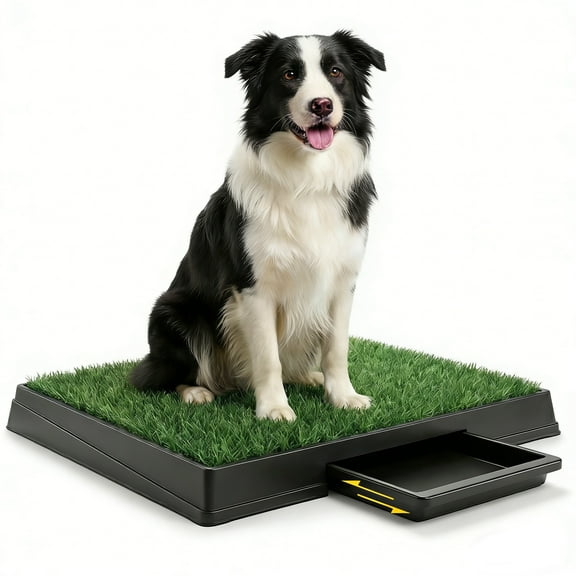edx Dog Grass Pad with Tray, 25" x 20" Artificial Turf Grass Potty, Reusable Puppy Pee Pads for Dogs, Portable, Easy Clean with Drainage Holes, For Indoor/Outdoor Potty Training Toilet, Green & Black