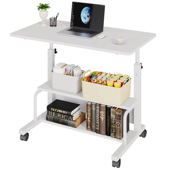 edx Height Adjustable Desk Standing Desk Small Desk for Small Spaces, Mobile Rolling Computer Desk on Wheels, Portable Desks Study Table for Home Office,White
