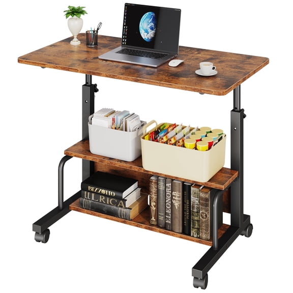 edx Height Adjustable Desk Standing Desk Small Desk for Small Spaces, Mobile Rolling Computer Desk on Wheels, Portable Desks Study Table for Home Office,Rust