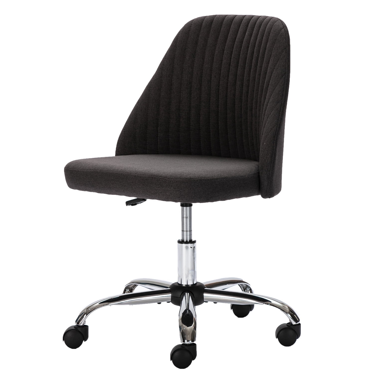 edx Vanity Chair, Armless Desk Chair with Wheels, Adjustable Swivel Fabric Makeup Chair, Comfortable Home Office Task Computer Chair, Dark Gray