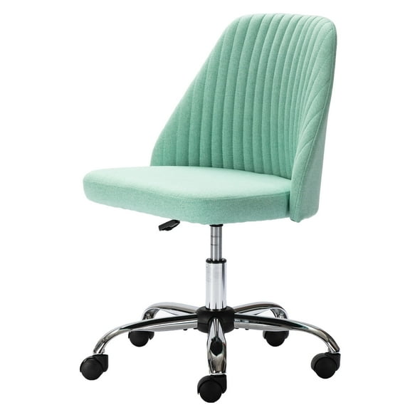 edx Makeup Chair Armless Office Chair With Wheels, Comfortable Home Office Desk Chair, Adjustable Swivel Upholstered Fabric Makeup Task Computer Chair, Green