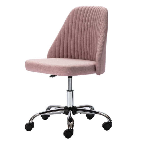 edx Vanity Chair, Armless Desk Chair with Wheels, Adjustable Swivel Fabric Makeup Chair, Comfortable Home Office Task Computer Chair, Pink