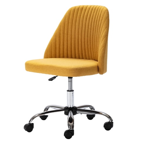 edx Vanity Chair, Armless Desk Chair with Wheels, Adjustable Swivel Fabric Makeup Chair, Comfortable Home Office Task Computer Chair, Yellow