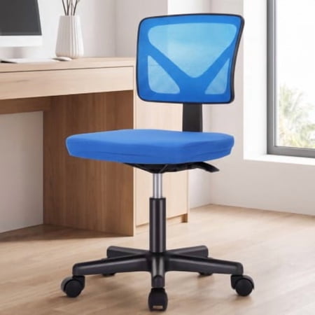 edx Home Office Desk Chair, Armless Mesh Computer Chair Small Space Swivel Adjustable Low Back Task Chair for Teens/Adults, Blue