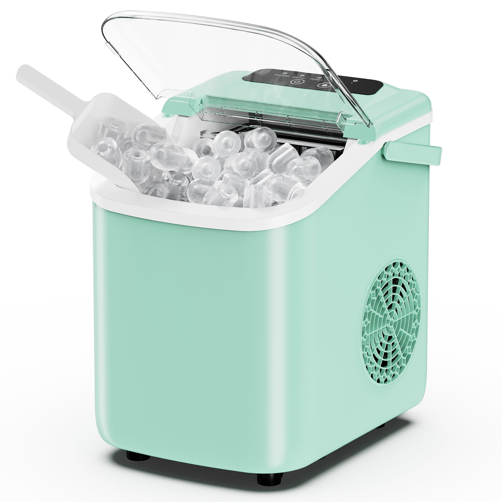 edx Ice Maker, Self-Cleaning Countertop Ice Maker, with Handle & Ice Scoop, 9 Bullet Cubes in 6~8 Mins, 26lbs Daily, Green