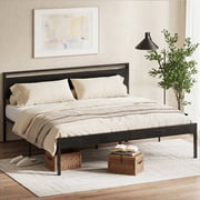 edx King Bed Frame, Reinforced Heavy Duty Metal Platform Bed with Wooden Headboard, 1000-LB Capacity, Under-Bed Storage, No Box Spring Needed, Black