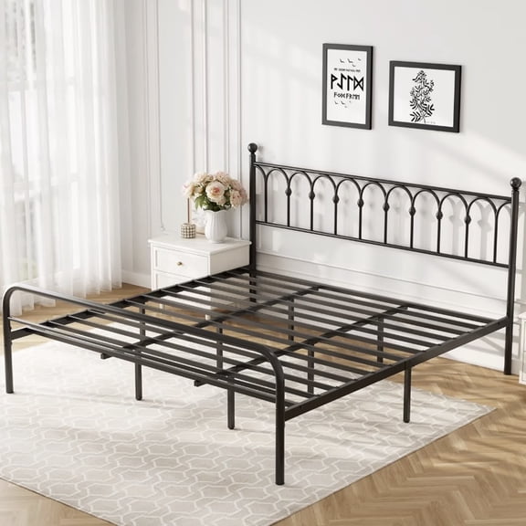 edx King Size Classic Metal Platform Bed Frame with Headboard, Heavy Duty Steel with Under Bed Storage, No Box Spring Needed