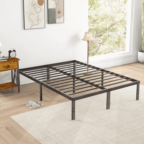 edx King Size Bed Frame with Ample Storage Space, Sturdy Steel Slat Support, 14-Inch Height, No Box Spring Needed, Heavy-Duty Metal Platform