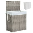 thumbnail image 1 of edx Laundry Basket with Lid, 110 L Hand-Woven Pp Rattan Laundry Basket with Compartments & Handles, Foldable, Removable Liner, Gray, 1 of 9