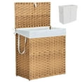 thumbnail image 1 of edx Laundry Basket with Lid, 110 L Hand-Woven Pp Rattan Laundry Basket with Compartments & Handles, Foldable, Removable Liner, Natural, 1 of 9