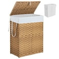 thumbnail image 1 of edx Laundry Basket with Lid, 90 L Hand-Woven PP Rattan Laundry Basket with Handle, Foldable, Removable Liner, Natural, 1 of 9