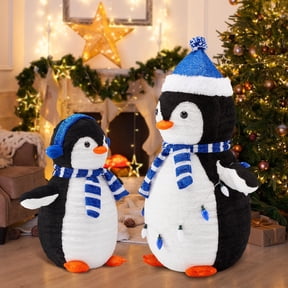 edx Lighted Penguin Family 2-Piece Set, Collapsible Christmas Decor with 150 LED Lights, Indoor Outdoor Ornament for Yard, Lawn, Patio - Blue
