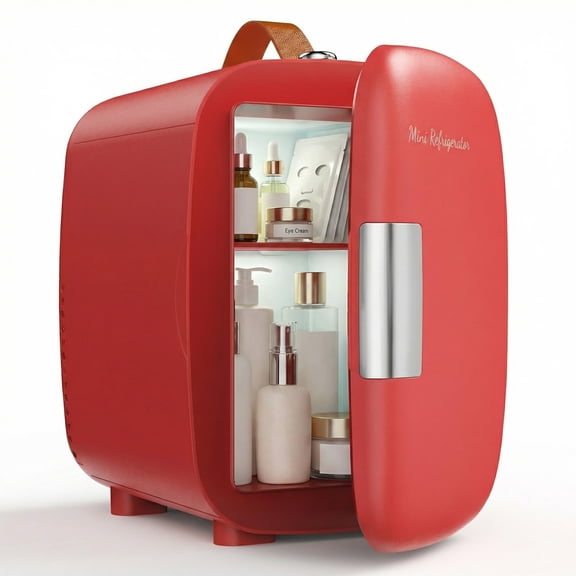 edx 4L Mini Fridge, Compact Refrigerator & Small Cosmetics Cooler for Skincare, Food, Drinks, Red