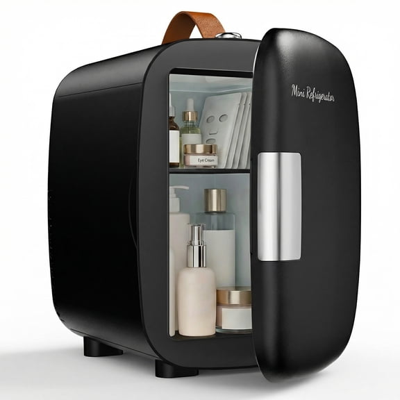edx Mini Fridge, Compact Refrigerator & Small Cosmetics Cooler for Skincare, Food, Drinks, Black