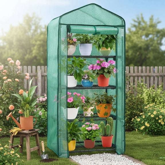 edx Mini Greenhouse for Outside & Indoor Use, Portable Green House, 30 in Multi-Tier Plant Growing Rack with PE Cover, Green