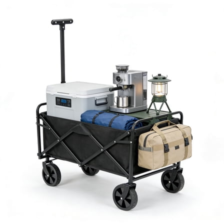 edx Collapsible Folding Wagon Cart, Lightweight Portable Garden Wagon with Steel Frame, All-Terrain Wheels for Camping, Sports, Shopping
