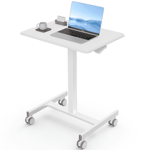 EDX Small Standing Desk with Mobile Portable Rolling Wheels, Height Adjustable desk for Home Office,White