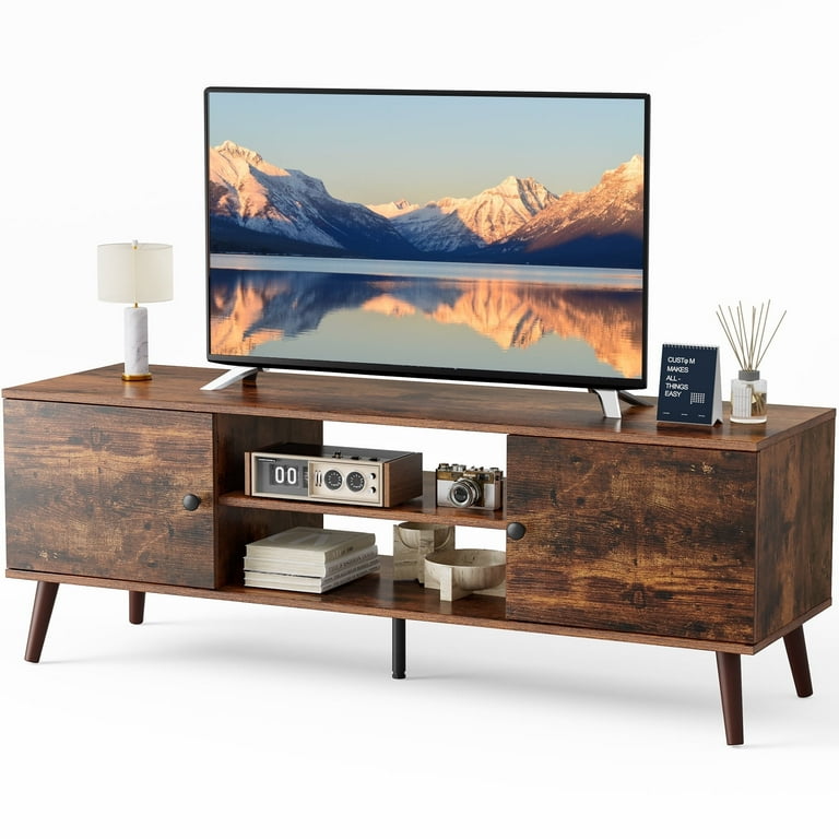edx Modern TV Stand for 55-60 inch TV, Mid Century Entertainment Centre,  Media Console Table with Storage for Living Room, Office, Brown