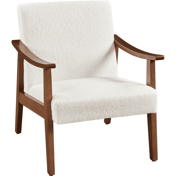 edx Modern Upholstered Accent Chair with Wooden Frame, Faux Leather, Adjustable Foot Rails for Living Room, Bedroom, Home Office Chair, Beige