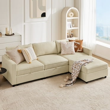 edx Modular Sectional Sofa, 4 Seat Convertible Oversized U Shaped Sofa Couch with Storage Ottomans, Beige