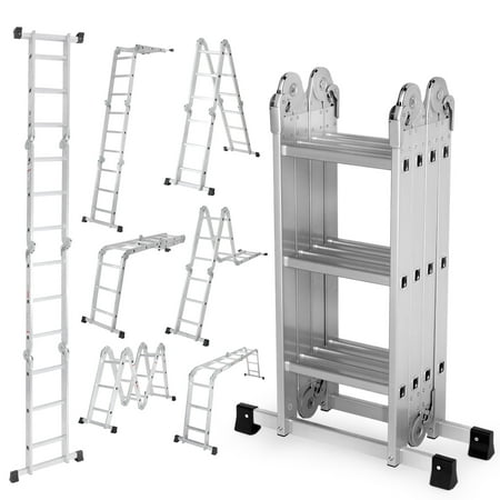 edx Multi-Purpose Folding Telescoping Ladder - Aluminum Alloy, 330LBS Capacity with Anti-Slip Design & Safety Lock System, Compact & Portable for Home,Outdoor or Workshop