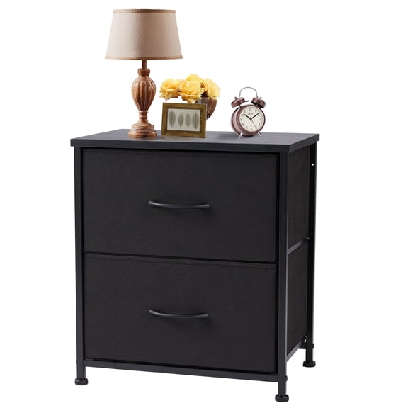 edx Nightstand, End Table Side Table with 2 Fabric Drawers Bedside Table for Bedroom, Closet, Dorm Black