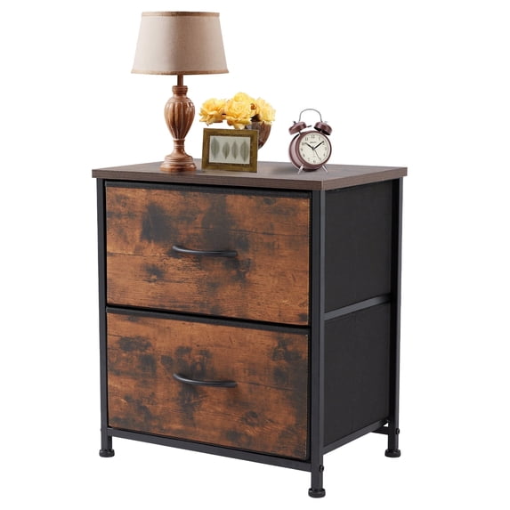edx Nightstand, End Table Side Table with 2 Fabric Drawers Bedside Table for Bedroom, Closet, Dorm, Rustic Brown