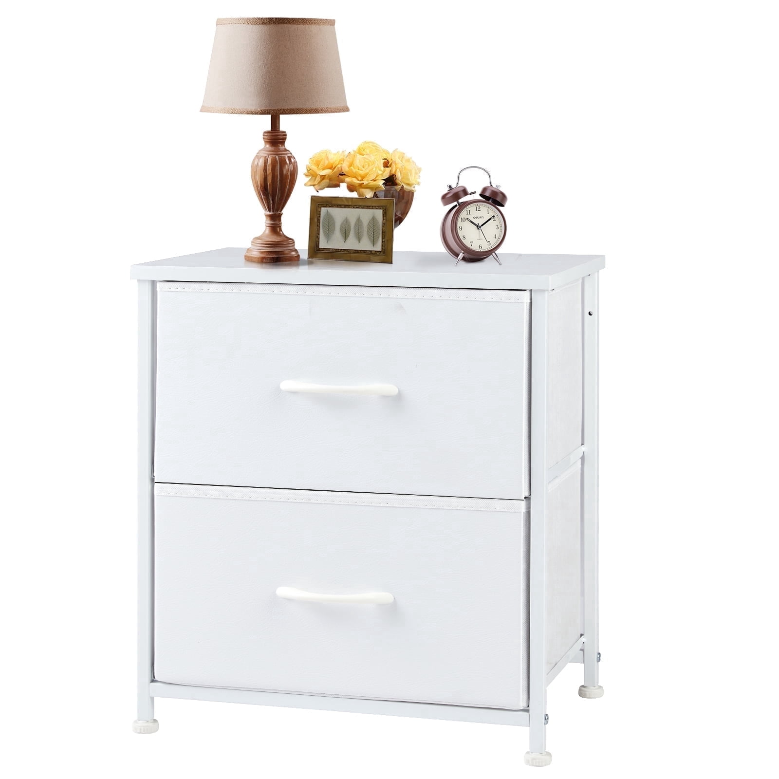 edx Nightstand, End Table Side Table with 2 Fabric Drawers Bedside Table for Bedroom, Closet, Dorm, White