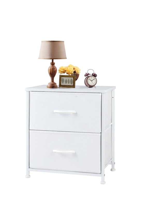 Nightstand, End Table Side Table with 2 Fabric Drawers Bedside Table for Bedroom, Closet, Dorm, White