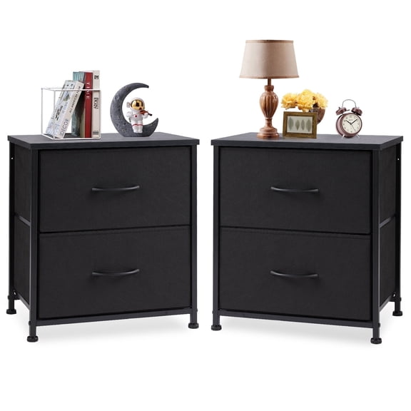 edx Nightstand Set of 2, End Table Side Table with 2 Fabric Drawers Bedside Table for Bedroom, Closet, Dorm ,Black