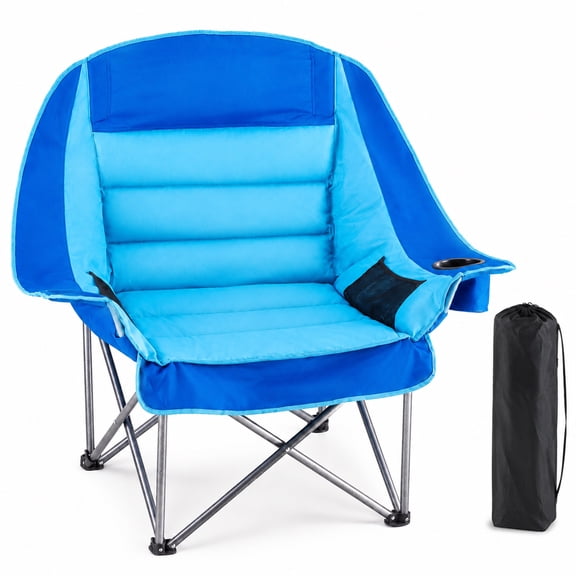 edx Oversized Heavy Duty Camping Chair, 500 lbs Capacity, Foldable Outdoor Seat with Cup Holder & Side Pockets, Portable Lawn Seat for Outdoor Activities, Blue