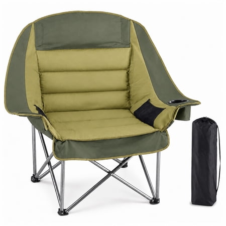 edx Oversized Heavy Duty Camping Chair, 500 lbs Capacity, Foldable Outdoor Seat with Cup Holder & Side Pockets, Portable Lawn Seat for Outdoor Activities, Black Green