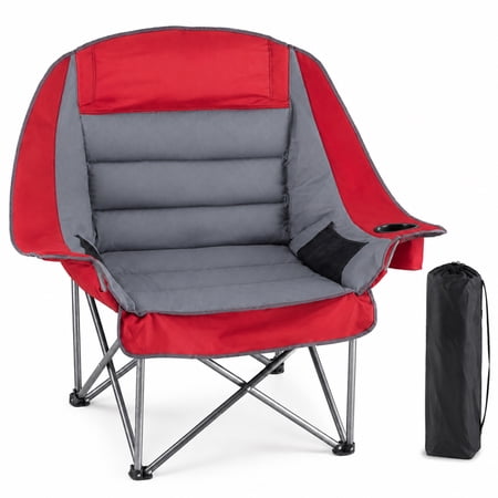 edx Oversized Heavy Duty Camping Chair, 500 lbs Capacity, Foldable Outdoor Seat with Cup Holder & Side Pockets, Portable Lawn Seat for Outdoor Activities,Red-Gray