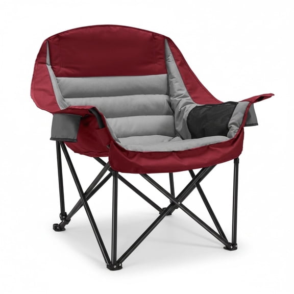 edx Oversized Heavy Duty Camping Chair, 500 lbs Capacity, Foldable Outdoor Seat with Cup Holder & Side Pockets, Portable Lawn Seat for Outdoor Activities,Red-Gray