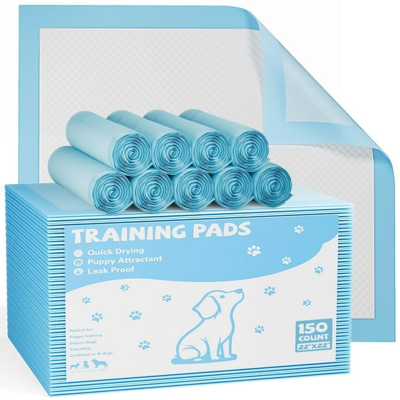 edx Pet Training Pads, Leak-Proof Disposal Dog & Puppy Pee Pads, Quick-Dry Surface, Potty Training, Regular 22 x 22", 150 Count, Blue & White