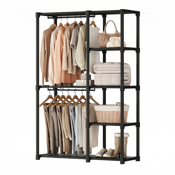 edx Portable Closet, Freestanding Closet Storage Rack with Shelves, Hanging Rod & Storage Shelves, 16"D x 44"W x 65"H