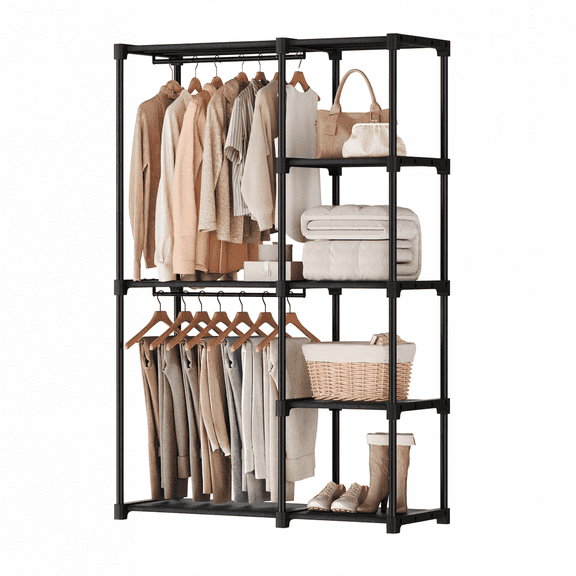 edx Portable Closet, Freestanding Closet Storage Rack with Shelves, Hanging Rod & Storage Shelves, 44"D x 16"W x 65"H