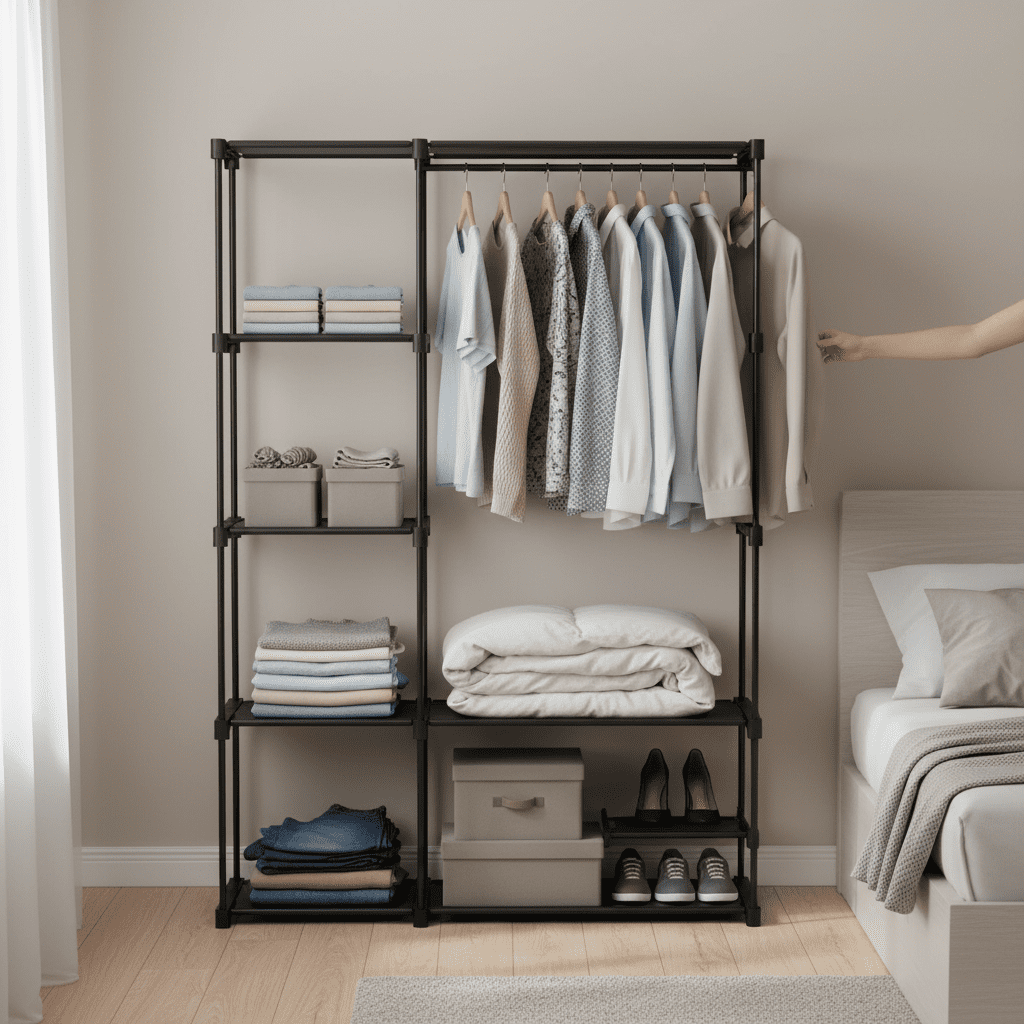 edx Portable Closet, Freestanding Closet Storage Rack with Shelves ...