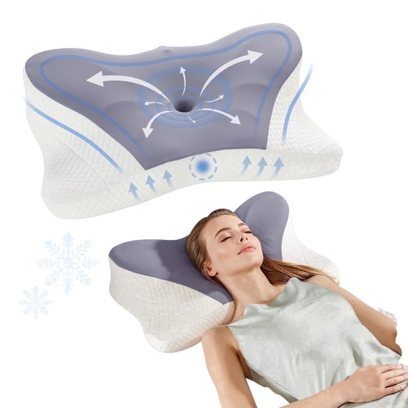 edx Queen Size Cervical Contour Pillow Effective Pain Relief Cooling Pillow for Neck Support, Ergonomic Contour Memory Foam Bed Pillow for Side Back Stomach Sleepers, Dark Gray
