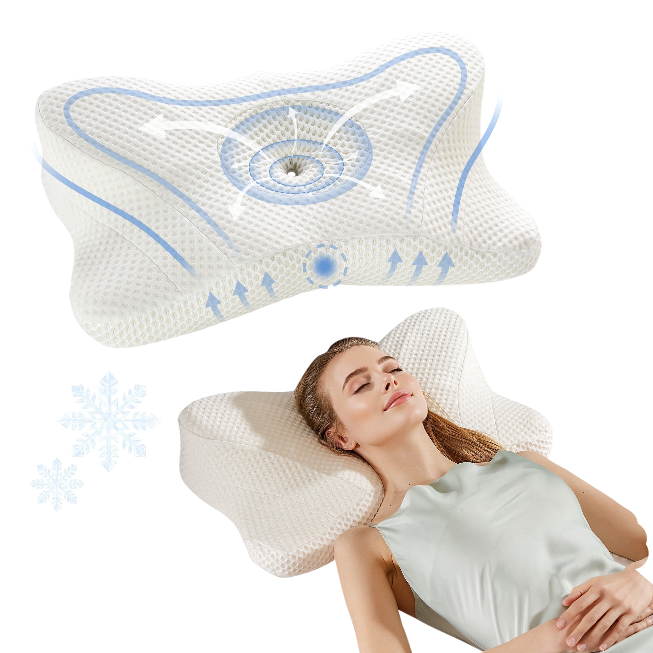 edx Queen Size Cervical Contour Pillow Effective Pain Relief Cooling Pillow for Neck Support, Ergonomic Contour Memory Foam Bed Pillow for Side Back Stomach Sleepers,2 Pack White