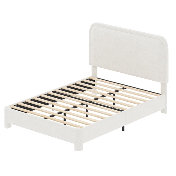 edx Queen Size Platform Bed Frame with 2-Height Adjustable Teddy Fleece Upholstered Headboard and Wooden Slats Support, No Box Spring Needed, Easy Assembly, Modern Bedroom Furniture, Beige