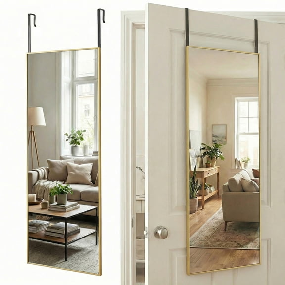 EDX 47''x14'' Door Hanging Mirror Rectangle Full Body Length, Wall Mounted Aluminum Alloy Frame Dressing Make-up Mirror, Space-Saving for Entryway Bedroom Bathroom Living Room Gold