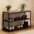 thumbnail image 1 of edx Shoe Rack Bench, 3-Tier Industrial Shoe Storage Organizer, 28.3inches Entry Bench with Mesh Shelves for Living Room, Entryway, Rustic Brown, 1 of 10