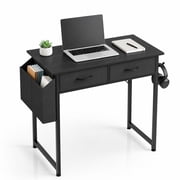 edx Small Desk with Drawers Storage Bag Iron Hook, 32 Inch Computer Desk Modern Gaming Writing Desk Study Table for Home Office, Black