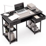 edx 48 Inch Office Desk with 2 Drawers, Spacious Writing Desk with Storage Shelves, Modern Computer Table for Home Office,Study and Work,Balck