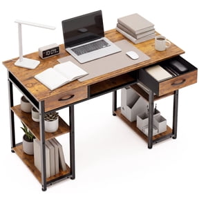edx 48 Inch Office Desk with 2 Drawers, Spacious Writing Desk with Storage Shelves, Modern Computer Table for Home Office,Study and Work,Brown Rust