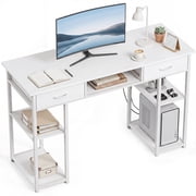 edx Small Desk with Drawers & Storage Shelves, 48 Inch Computer Desk Modern White Desk Gaming Writing Desk Study Table for Home Office, White