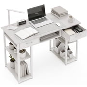 edx 48 Inch Office Desk with 2 Drawers, Spacious Writing Desk with Storage Shelves, Modern Computer Table for Home Office,Study and Work,White