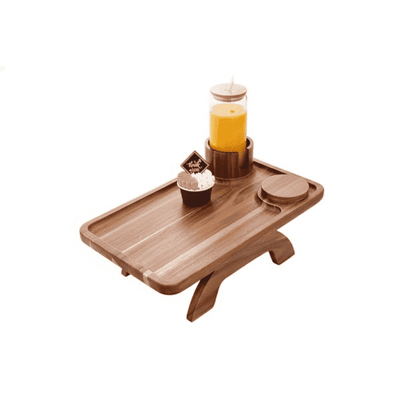 EDX Acacia Wood Sofa Tray Table, 3-in-1 Organizer with Rotating Phone Holder and Cup Slots for Couch, Bed, Recliner, Brown