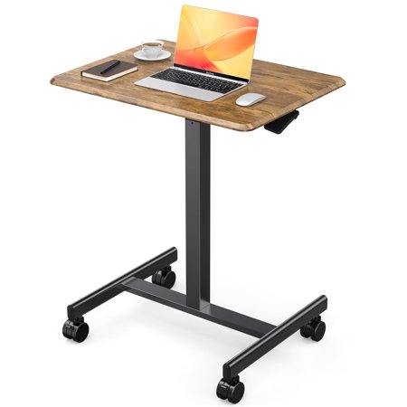 EDX Small Standing Desk with Mobile Portable Rolling Wheels, Height Adjustable desk for Home Office,Rust Brown